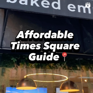 An instagram screenshot of a photo of the exterior of Criollas Baked Empanadas. Text overtop reads "Affordable Times Square Guide."