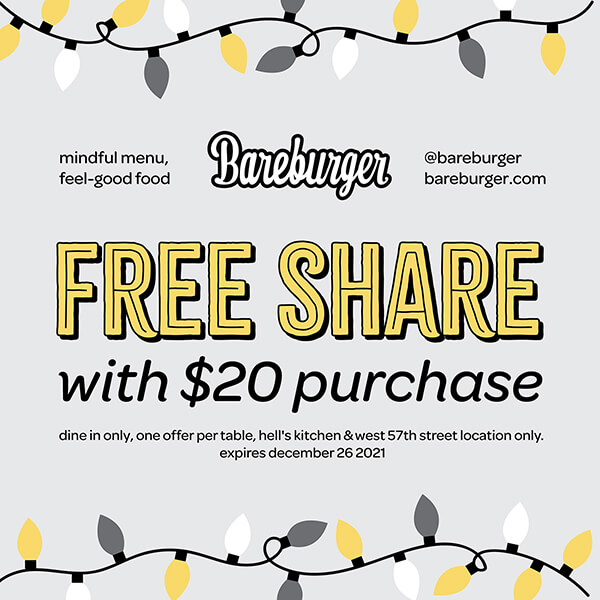 Bareburger: get a free share with a $20 purchase