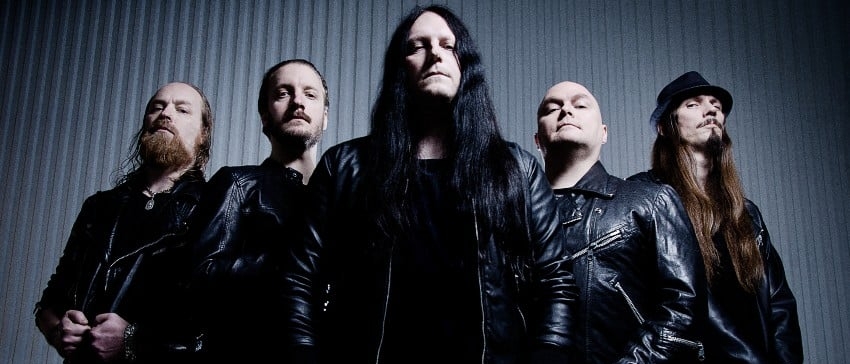 The members of Katatonia in all black with leather jackets