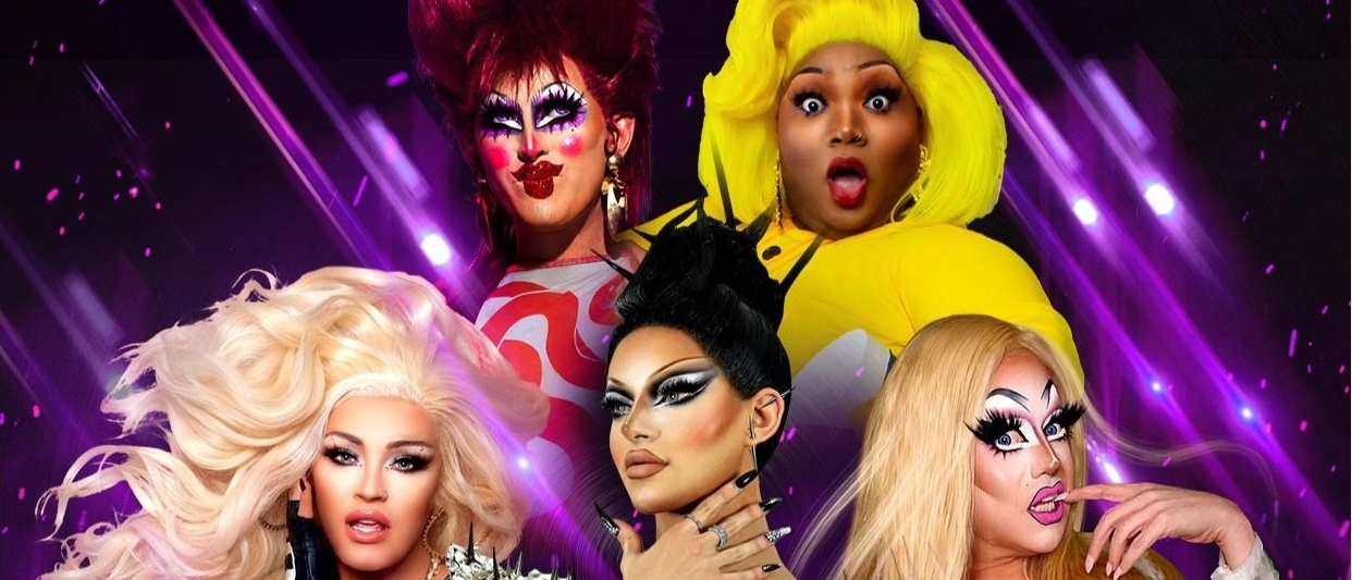 Collage of headshots of a variety of drag queens performing in WAR On The Catwalk