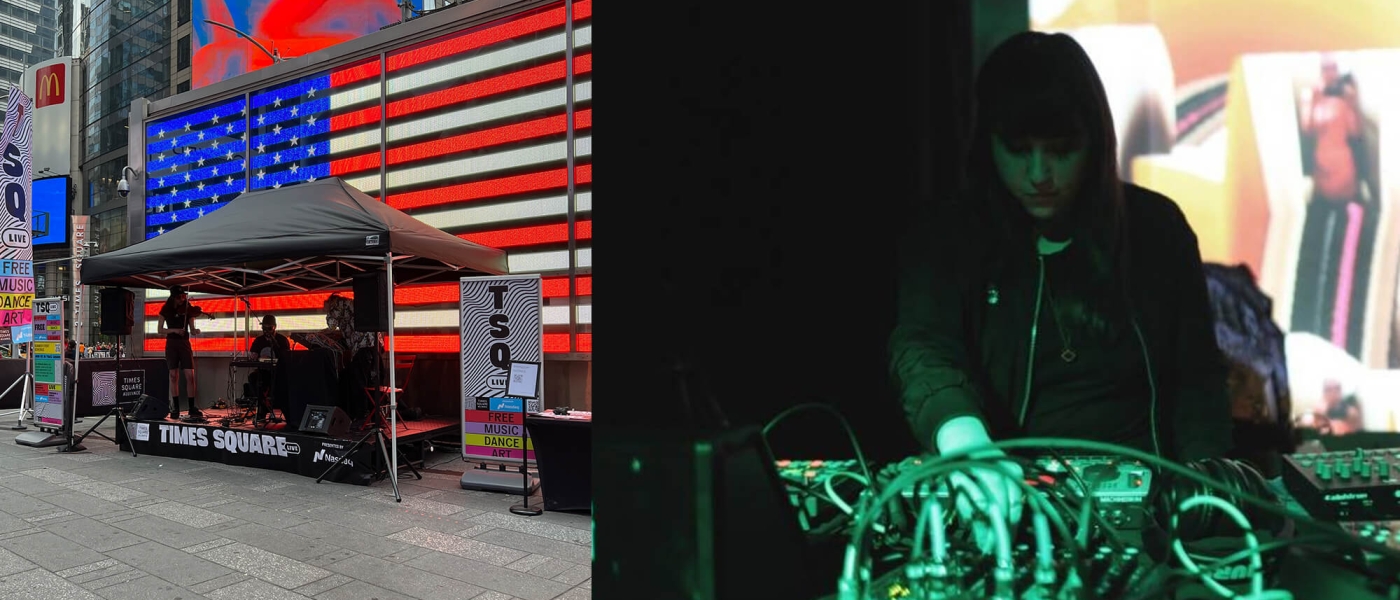 A photo of a Commuter Series concert at TSQ LIVE 2023 next to a photo of Ciarra Black at a mixing board