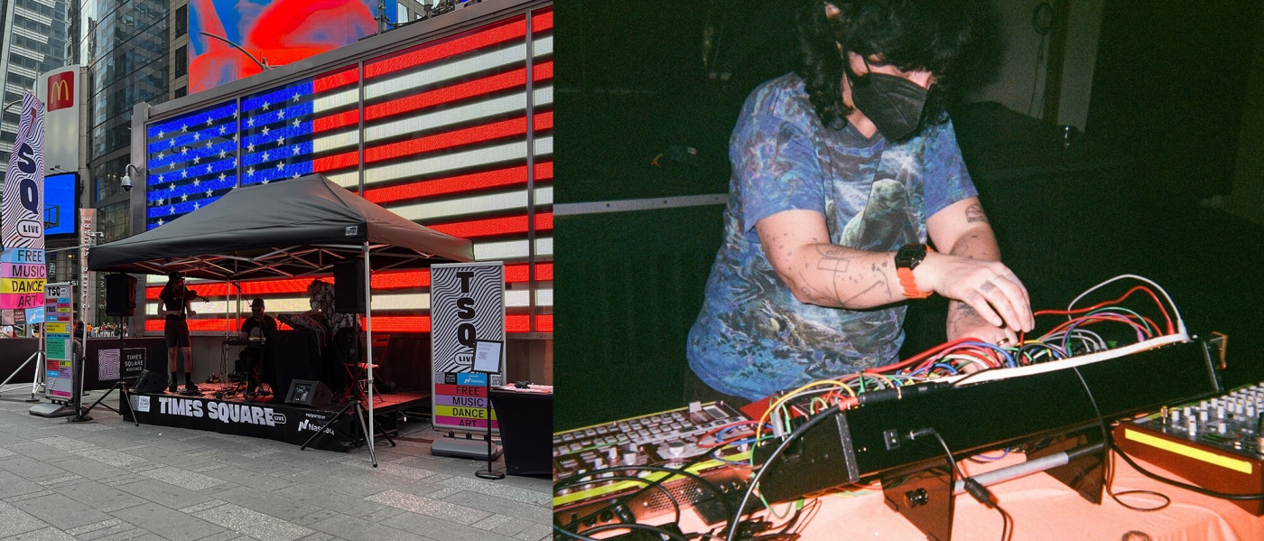 A photo of a Commuter Series concert at TSQ LIVE 2023 next to a photo of Avola at a mixing board