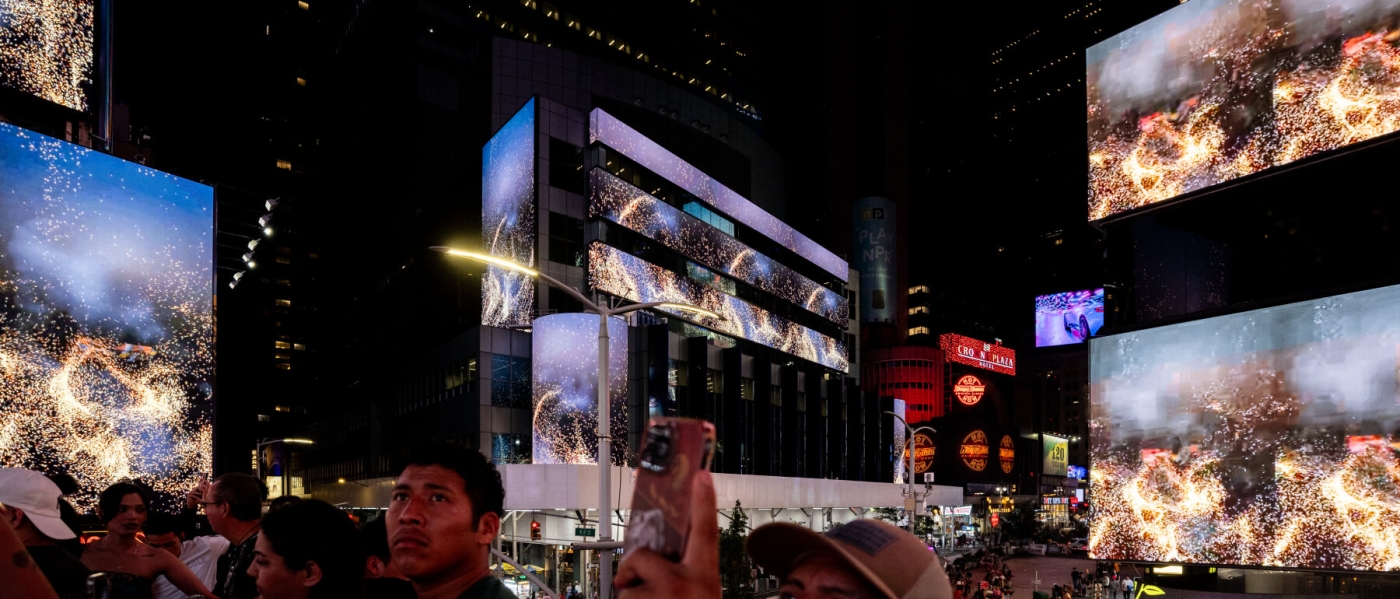 Reckoning on the screens of Times Square