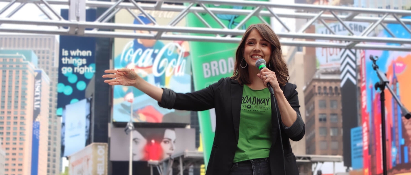 Ali Mauzey on stage at Broadway Celebrates Earth Day 2023