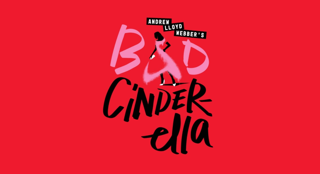 The logo of Andrew Lloyd Webbers Bad Cinderella, where the "A" in "Bad" is a silhouette of a woman spray painting her dress